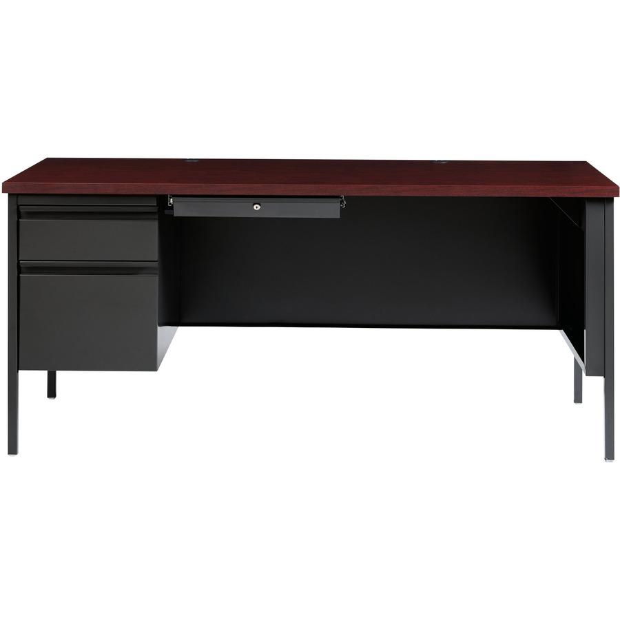 Lorell Fortress Series Left-Pedestal Desk - Rectangle Top - 66" Table Top Width x 30" Table Top Depth x 1.12" Table Top Thickness - 29.50" HeightAssembly Required - Laminated, Mahogany - Steel - 1 Eac. Picture 4