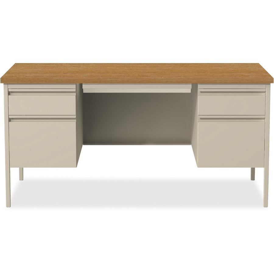 Lorell Fortress Series Double-Pedestal Desk - Rectangle Top - 60" Table Top Width x 30" Table Top Depth x 1.12" Table Top Thickness - 29.50" Height - Assembly Required - Oak, Oak Laminate, Putty - Ste. Picture 5