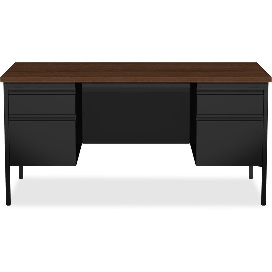 Lorell Fortress Series Double-Pedestal Desk - For - Table TopRectangle Top x 60" Table Top Width x 30" Table Top Depth x 1.12" Table Top Thickness - 29.50" Height - Assembly Required - Black Walnut, L. Picture 4