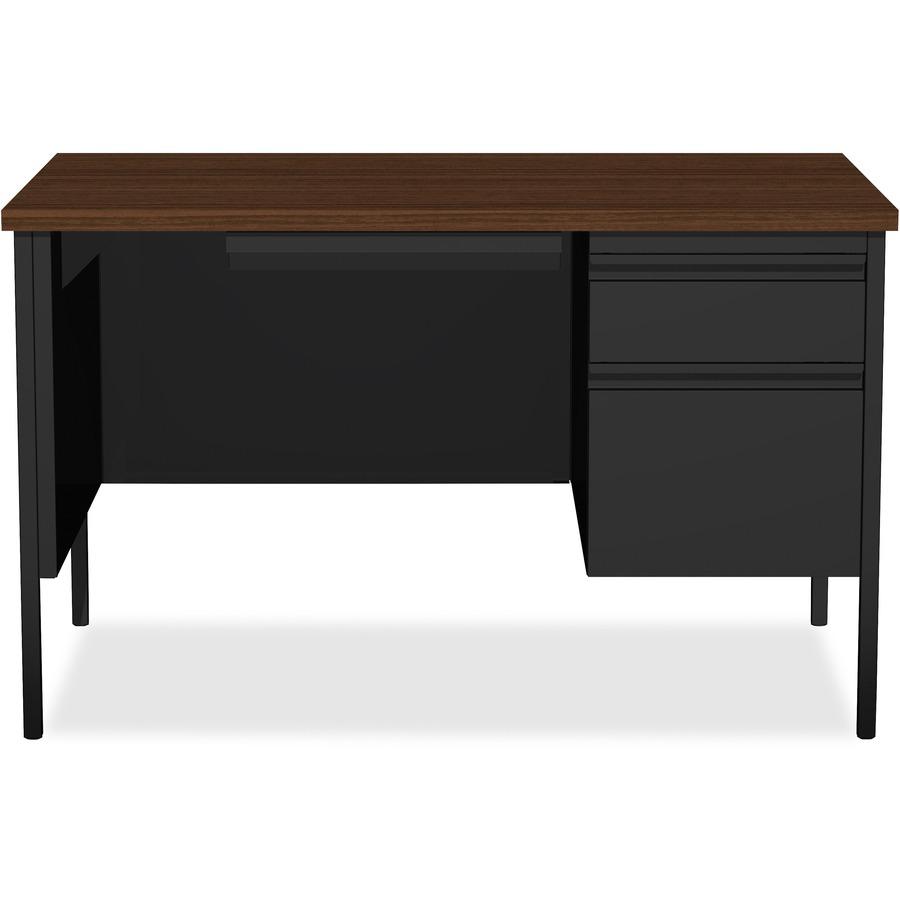 Lorell Fortress Series 48" Right Single-Pedestal Desk - Laminated Rectangle, Walnut Top - 30" Table Top Length x 48" Table Top Width x 1.13" Table Top Thickness - 29.50" Height - Assembly Required - B. Picture 4