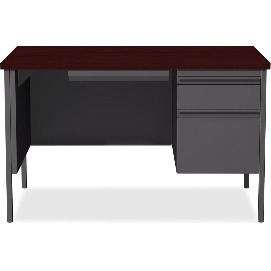 Lorell Fortress Series 48" Right Single-Pedestal Desk - Laminated Rectangle, Mahogany Top - 30" Table Top Length x 48" Table Top Width x 1.13" Table Top Thickness - 29.50" Height - Assembly Required -. Picture 3