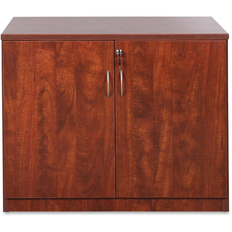 Lorell Essentials Series 2-Door Storage Cabinet - 36" x 22.5" x 29.5" - 2 x Door(s) - Cherry - Laminated - Melamine Faced Chipboard (MFC) - Assembly Required. Picture 4