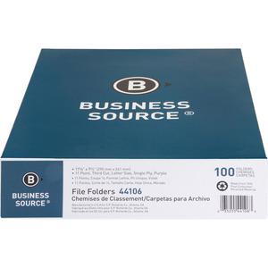 Business Source 1/3 Tab Cut Recycled Top Tab File Folder - Purple - 10% Recycled - 100 / Box. Picture 2