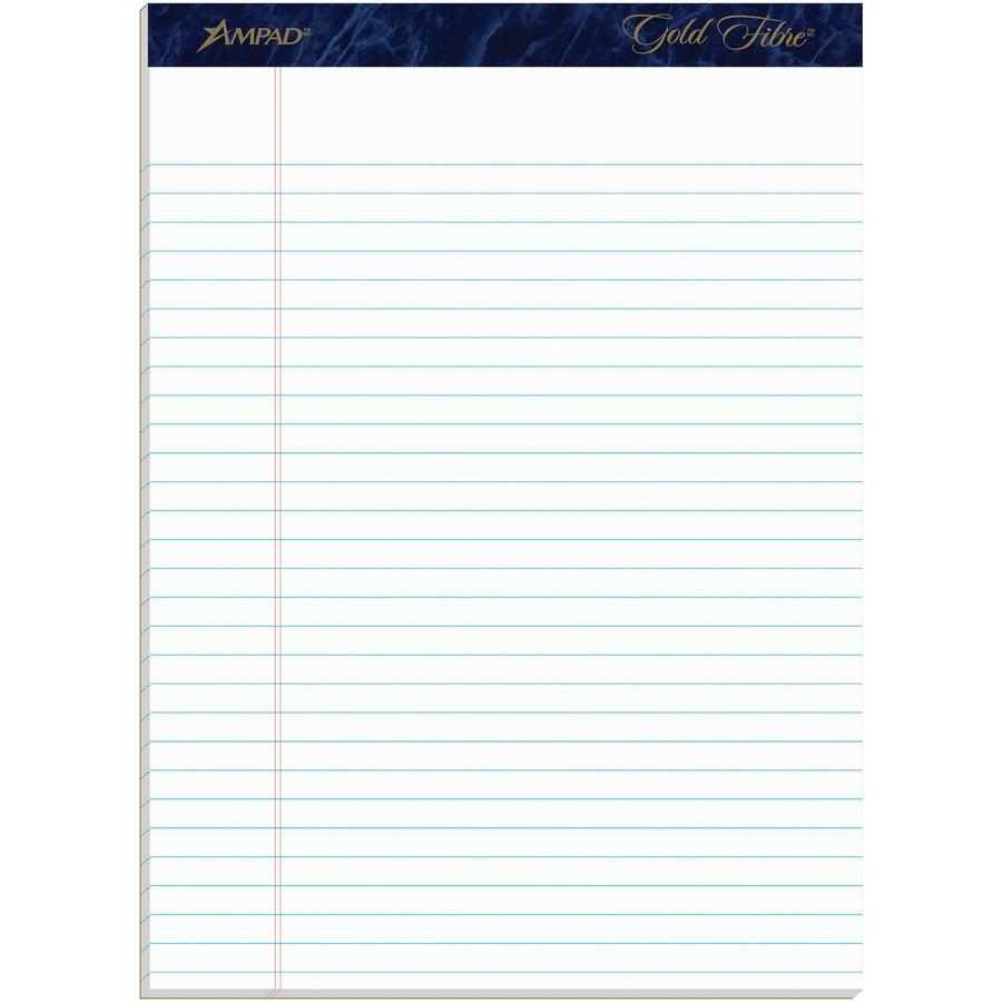 TOPS Gold Fibre Ruled Perforated Writing Pads - Letter - 50 Sheets - Watermark - Stapled/Glued - Front Ruling Surface - 0.34" Ruled - Ruled - 20 lb Basis Weight - 8 1/2" x 11 3/4" - White Paper - Dark. Picture 3