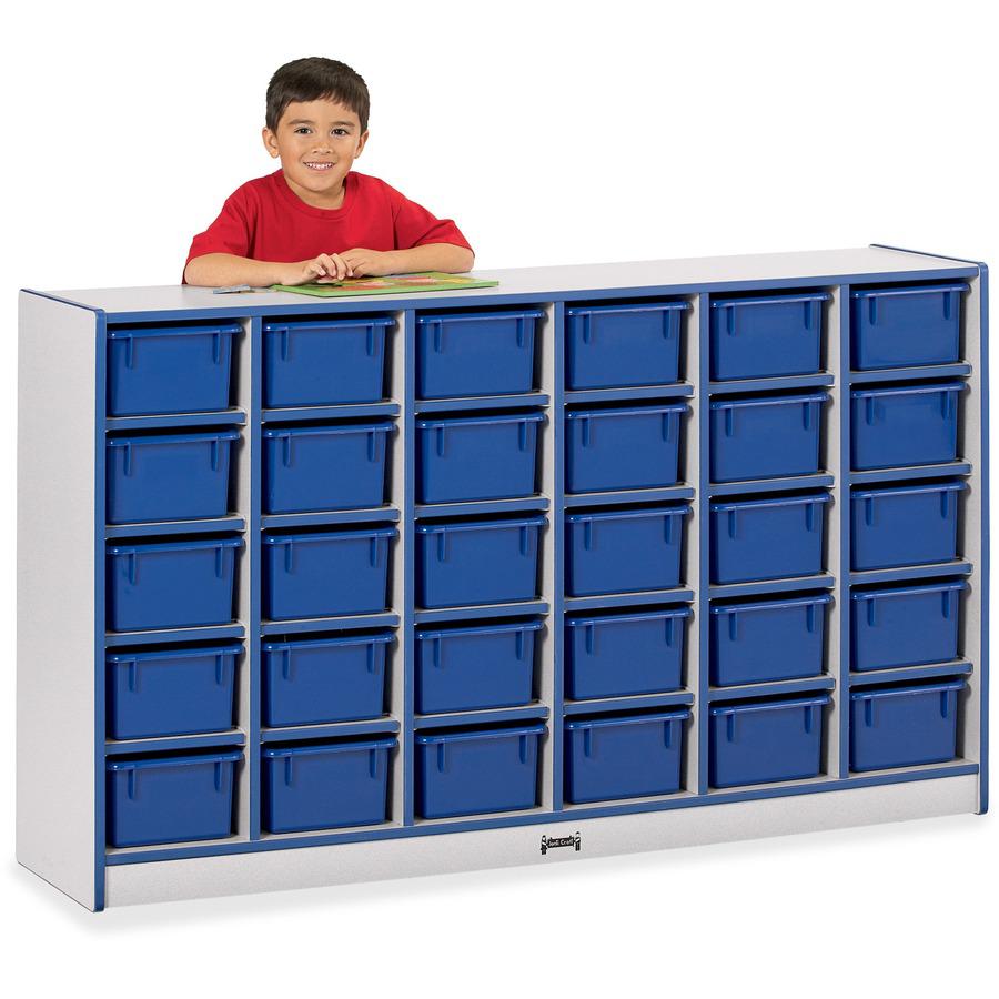 Jonti-Craft Rainbow Accents Cubbie-trays Storage Unit - 30 Compartment(s) - 35.5" Height x 57.5" Width x 15" Depth - Laminated, Chip Resistant - Blue - Rubber - 1 Each. Picture 7