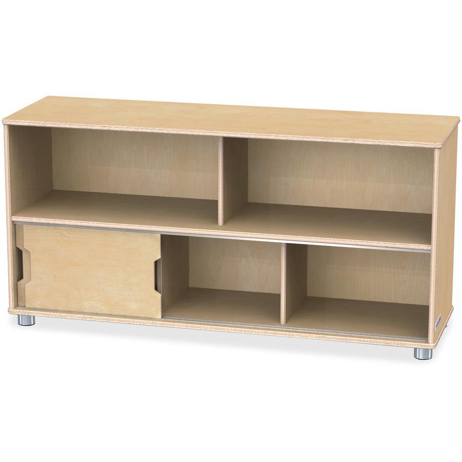 Jonti-Craft TrueModern Storage Shelves - 24" Height x 48.5" Width x 15" Depth - Durable, Yellowing Resistant, Rounded Corner, Sliding Door - UV Acrylic - Baltic - Anodized Aluminum, Baltic Birch - 1 E. Picture 5