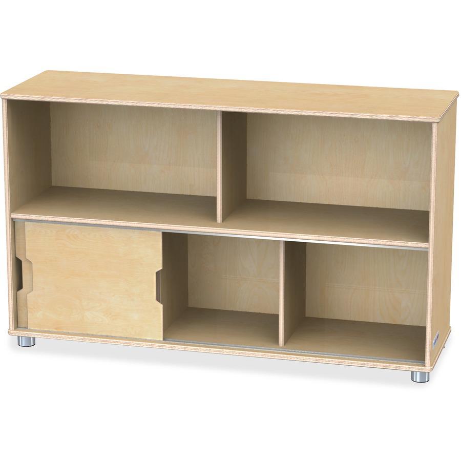 Jonti-Craft TrueModern Storage Shelves - 29.5" Height x 48.5" Width x 15" Depth - Durable, Yellowing Resistant, Rounded Corner, Sliding Door - Anodized Aluminum, Baltic Birch - 1 Each. Picture 5