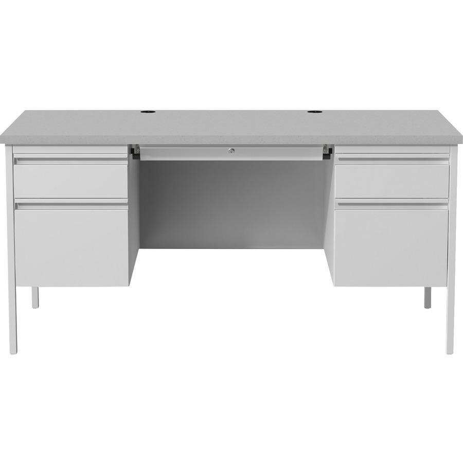 Lorell Fortress Series Double-Pedestal Desk - 30" Height x 29.50" Width x 60" Depth - Gray, Laminated - Steel - 1 Each. Picture 3