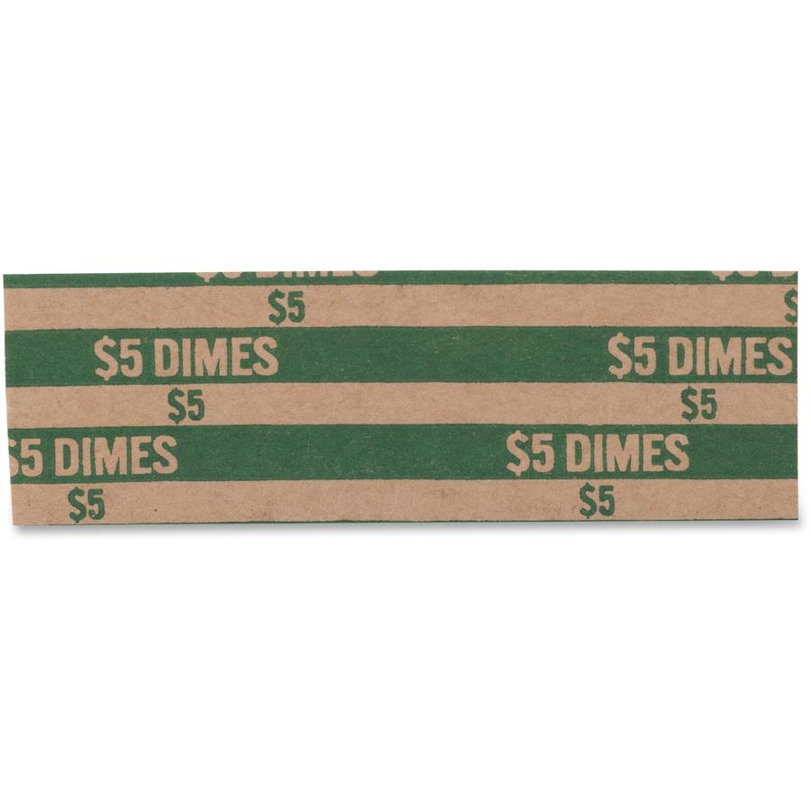 PAP-R Flat Coin Wrappers - Total $5.0 in 50 Coins of 10¢ Denomination - Heavy Duty - Paper - Green - 1000 / Box. Picture 5
