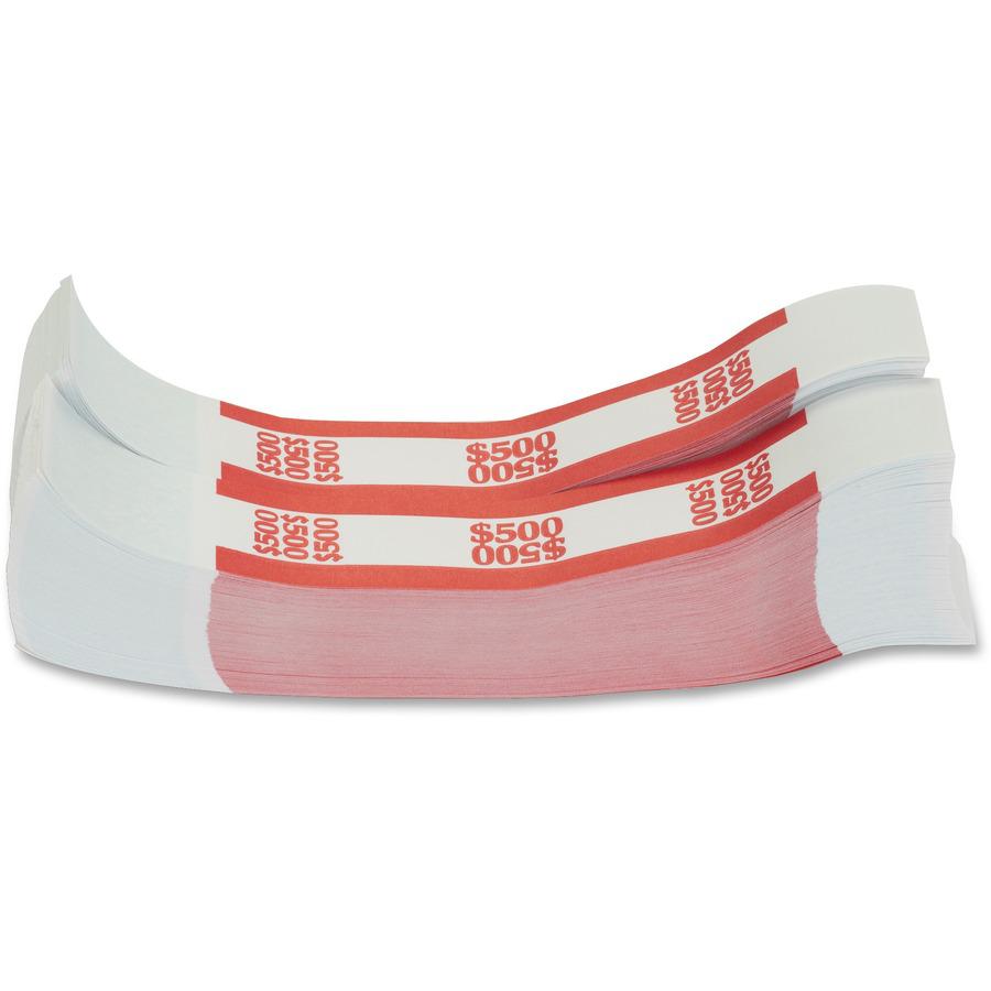 PAP-R Currency Straps - 1.25" Width - Total $500 in $5 Denomination - Self-sealing, Self-adhesive, Durable - 20 lb Basis Weight - Kraft - White, Red - 1000 / Box. Picture 8
