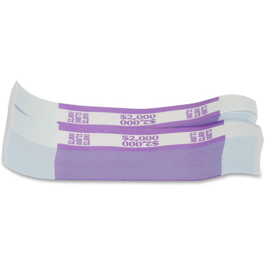 PAP-R Currency Straps - 1.25" Width - Total $2,000 in $20 Denomination - Self-sealing, Self-adhesive, Durable - 20 lb Basis Weight - Kraft - White, Violet - 1000 / Pack. Picture 5