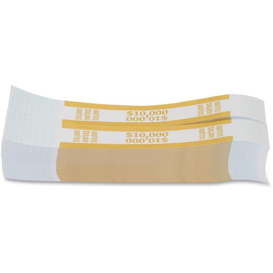 PAP-R Currency Straps - 1.25" Width - Self-sealing, Self-adhesive, Durable - 20 lb Basis Weight - Kraft - White, Yellow - 1000 / Pack. Picture 3