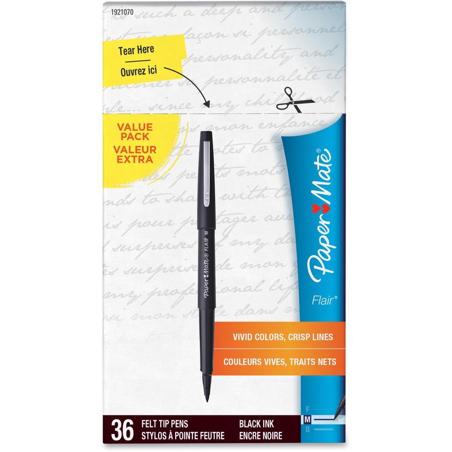 Paper Mate Flair Medium Point Porous Markers - Medium Pen Point - 1.4 mm Pen Point Size - Bullet Pen Point Style - Black Water Based Ink - Black Barrel - Felt Tip - 36 / Pack. Picture 2