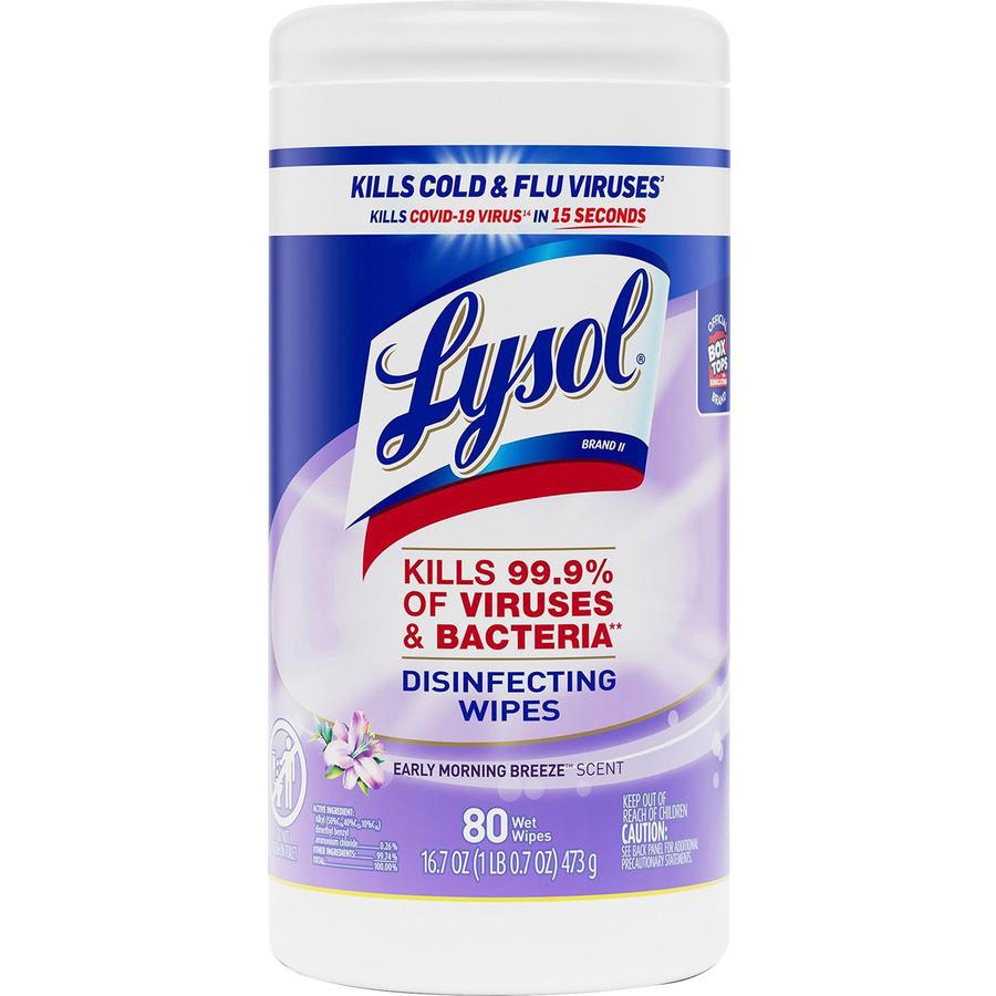 Lysol Early Morning Breeze Disinfecting Wipes - For Multipurpose, Multi Surface - Early Morning Breeze Scent - 80 / Canister - 6 / Carton - Disinfectant, Pre-moistened, Anti-bacterial - White. Picture 4