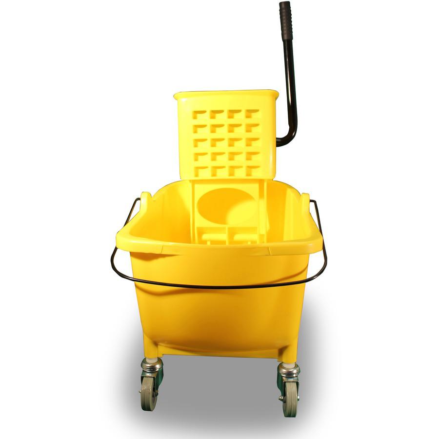 Genuine Joe 35-quart Side Press Mop Bucket & Wringer Combo - 8.75 gal - Caster - 21" x 16" x 14" - Yellow - 1 Each. Picture 6