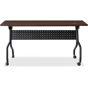Lorell Flip Top Training Table - Rectangle Top - Four Leg Base - 4 Legs x 60" Table Top Width x 23.60" Table Top Depth - 29.50" Height x 59" Width x 23.63" Depth - Assembly Required - Black, Mahogany . Picture 6