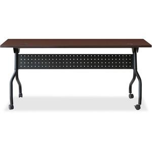 Lorell Flip Top Training Table - Rectangle Top - Four Leg Base - 4 Legs x 72" Table Top Width x 23.60" Table Top Depth - 29.50" Height x 70.88" Width x 23.63" Depth - Assembly Required - Black, Mahoga. Picture 3