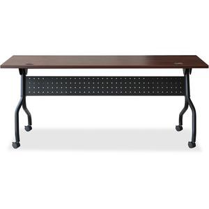 Lorell Flip Top Training Table - Rectangle Top - Four Leg Base - 4 Legs x 72" Table Top Width x 23.60" Table Top Depth - 29.50" Height x 28.70" Width x 23.63" Depth - Assembly Required - Cherry - Mela. Picture 2