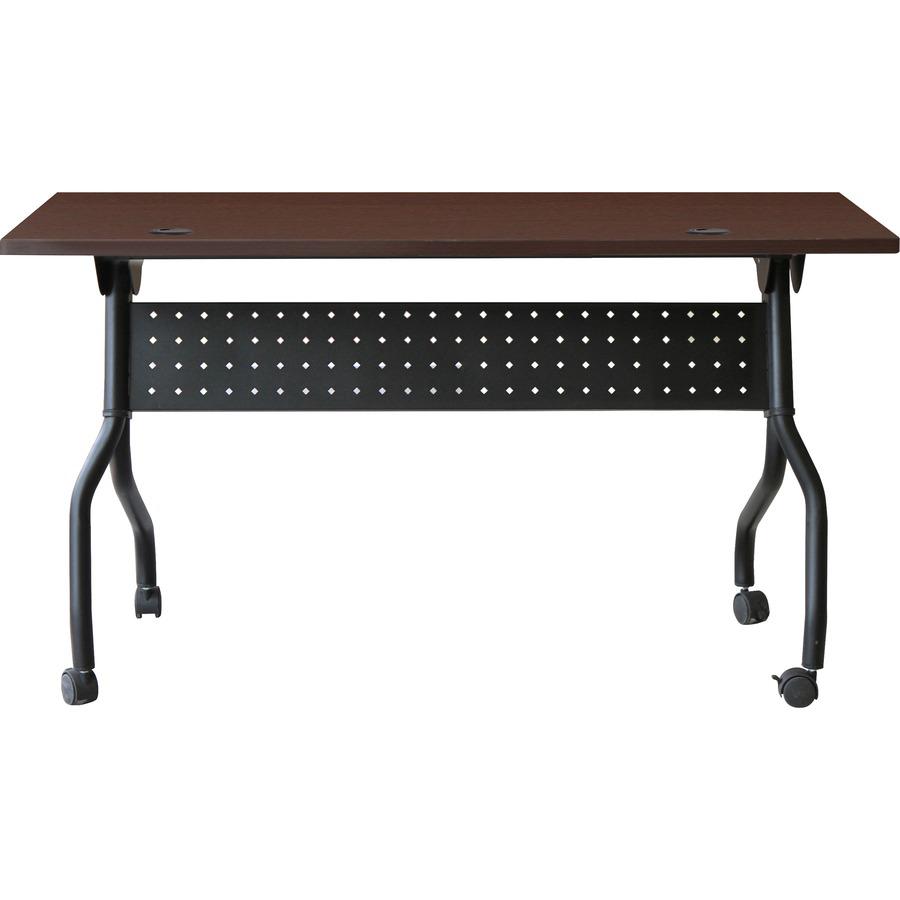 Lorell Flip Top Training Table - Rectangle Top - Four Leg Base - 4 Legs x 48" Table Top Width x 23.60" Table Top Depth - 29.50" Height x 47.25" Width x 23.63" Depth - Assembly Required - Black, Mahoga. Picture 5