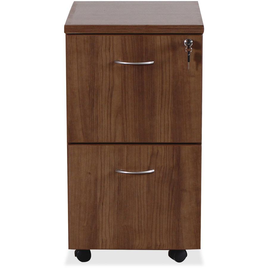 Lorell Essentials Series File/File Mobile File Cabinet - 15.8" x 22"28.4" Pedestal, 1.5" Caster - 2 x File Drawer(s) - Finish: Laminate, Walnut - Mobility, Built-in Hangrail, Locking Pedestal, Dual Wh. Picture 4