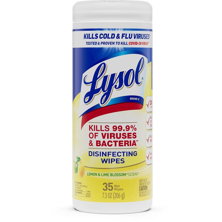 Lysol Lemon/Lime Disinfect Wipes - For Multi Surface, Multipurpose - Lemon & Lime Blossom Scent - 7" Length x 7.25" Width - 35 / Canister - 12 / Carton - Pre-moistened, Anti-bacterial, Disinfectant - . Picture 4