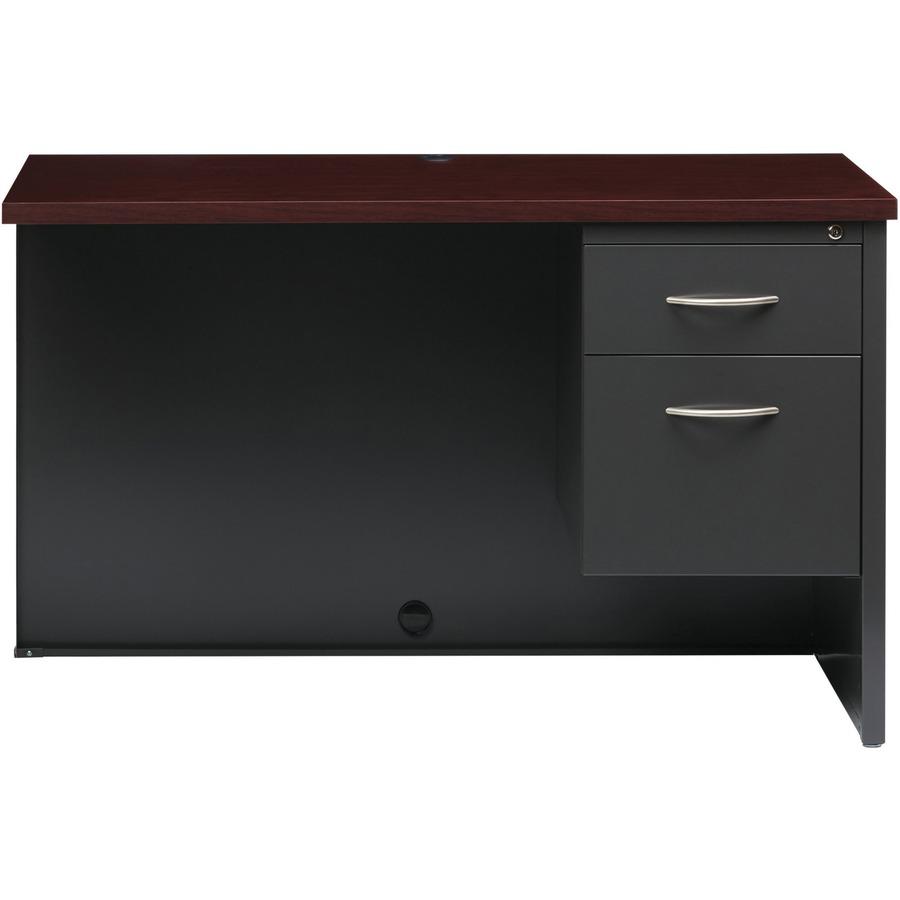 Lorell Fortress Modular Series Right Return - 48" x 24" , 1.1" Top - 2 x Box, File Drawer(s) - Single Pedestal on Right Side - Material: Steel - Finish: Mahogany Laminate, Charcoal - Scratch Resistant. Picture 3