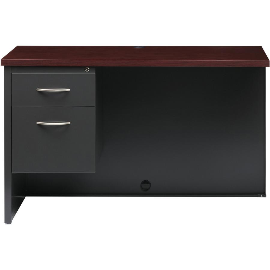 Lorell Mahogany Laminate/Charcoal Modular Desk Series - 2-Drawer - 48" x 24" , 1.1" Top - 2 x Box, File Drawer(s) - Single Pedestal on Left Side - Material: Steel - Finish: Mahogany Laminate, Charcoal. Picture 3