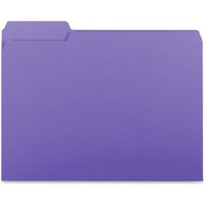Business Source 1/3 Tab Cut Letter Recycled Top Tab File Folder - 8 1/2" x 11" - Top Tab Location - Assorted Position Tab Position - Stock - Purple - 10% Recycled - 100 / Box. Picture 2