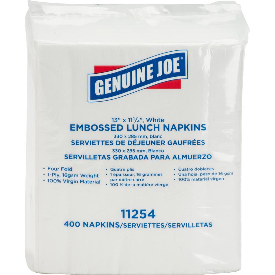 Genuine Joe Lunch Napkins - 1 Ply - Quarter-fold - 13" x 11.25" - White - 400 Per Pack - 6 / Carton. Picture 3