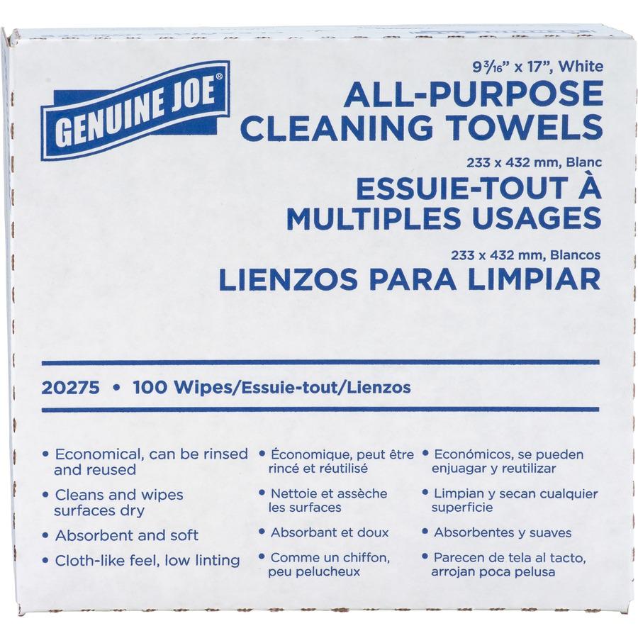 Genuine Joe All-Purpose Cleaning Towels - 16.50" x 9.50" - White - Fabric - 100 Per Box - 10 / Carton. Picture 3