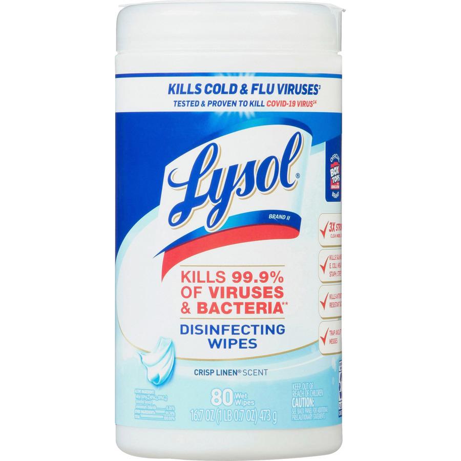 Lysol Disinfecting Wipes - Crisp Linen Scent - 7" Length x 7.25" Width - 80 / Canister - 6 / Carton - Disinfectant, Pre-moistened, Deodorize, Antibacterial - White. Picture 4