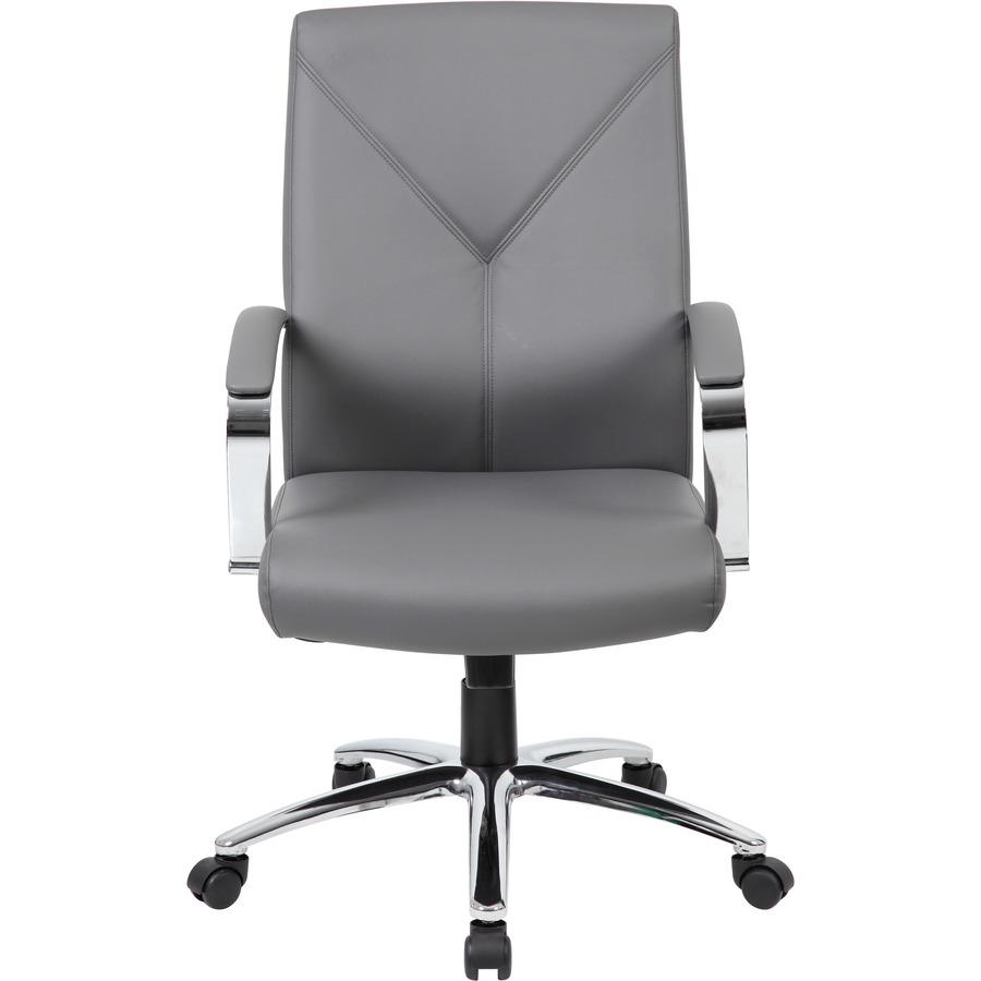 Boss B10101 Executive Chair - Gray LeatherPlus Seat - Gray Leather, Polyurethane Back - Chrome, Black Chrome Frame - 5-star Base - 1 Each. Picture 4