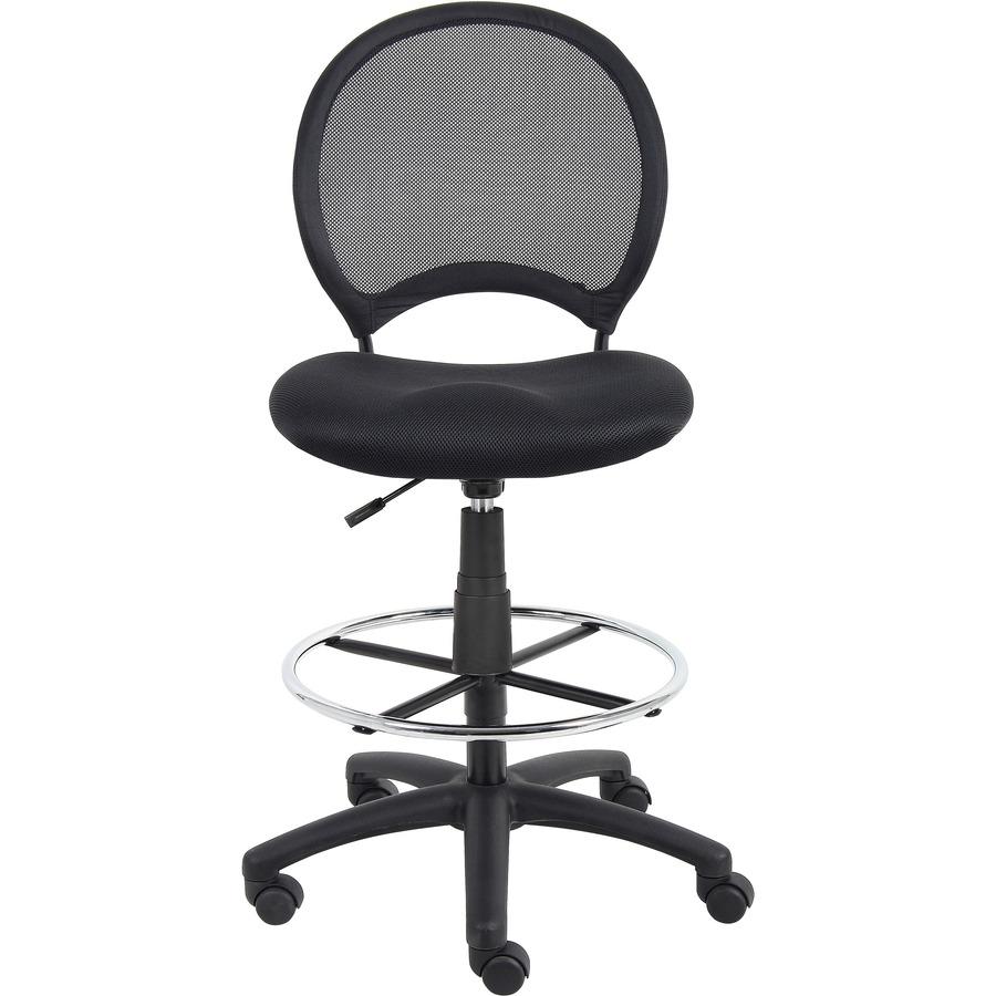 Boss B16215 Drafting Chair - Black Mesh Seat - Black Ballistic Nylon, Metal Back - Black, Chrome Nylon Frame - 5-star Base - 1 Each. Picture 4