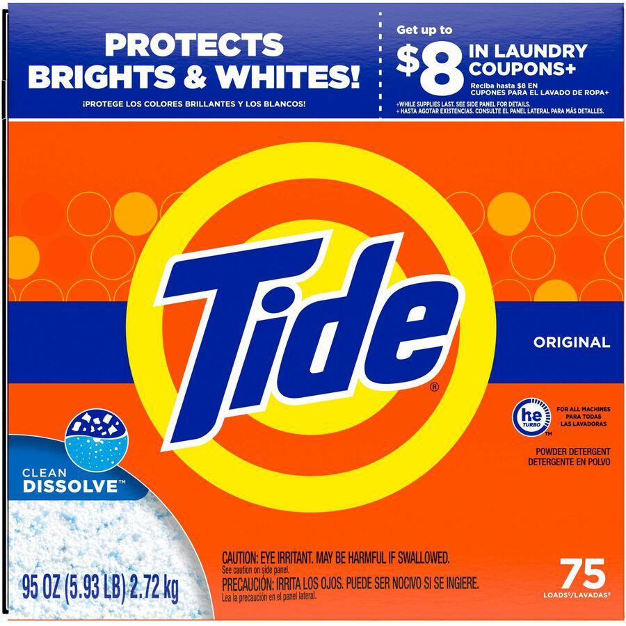 Tide Powder Laundry Detergent - For Clothing, Laundry - Concentrate - 95 oz (5.94 lb) - Original Scent - 3 / Carton - Orange. Picture 3
