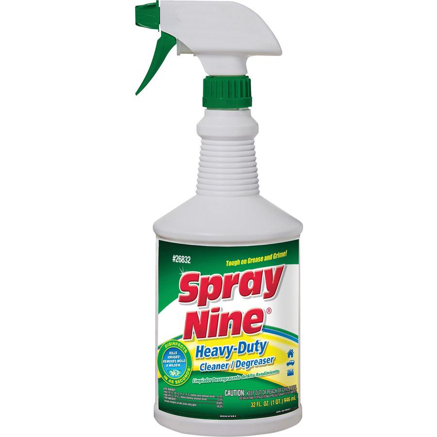 Spray Nine Heavy-Duty Cleaner/Degreaser w/Disinfectant - Spray - 32 fl oz (1 quart) - Bottle - 12 / Carton - Clear. Picture 3