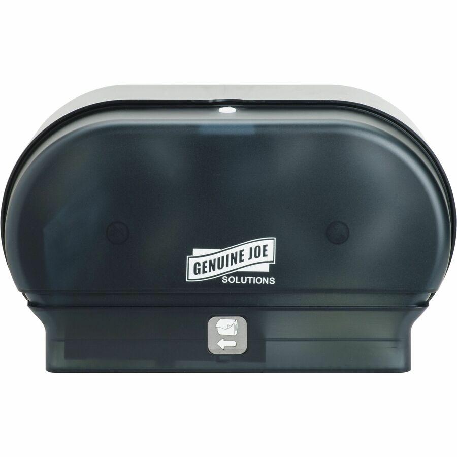 Genuine Joe Solutions Standard Bath Tissue Roll Dispenser - Manual - 2000 x Sheet, 2 x Roll - Black - Sliding Door - 1 Each. Picture 4