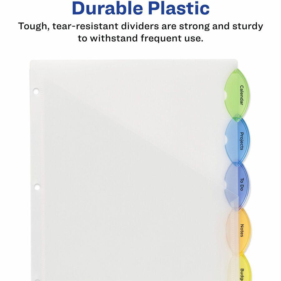 Avery&reg; Insertble Style Edge Plastic Pocket Dividers - 5 x Divider(s) - 5 - 5 Tab(s)/Set - 9.3" Divider Width x 11.25" Divider Length - 3 Hole Punched - Translucent Plastic Divider - Multicolor Pla. Picture 4
