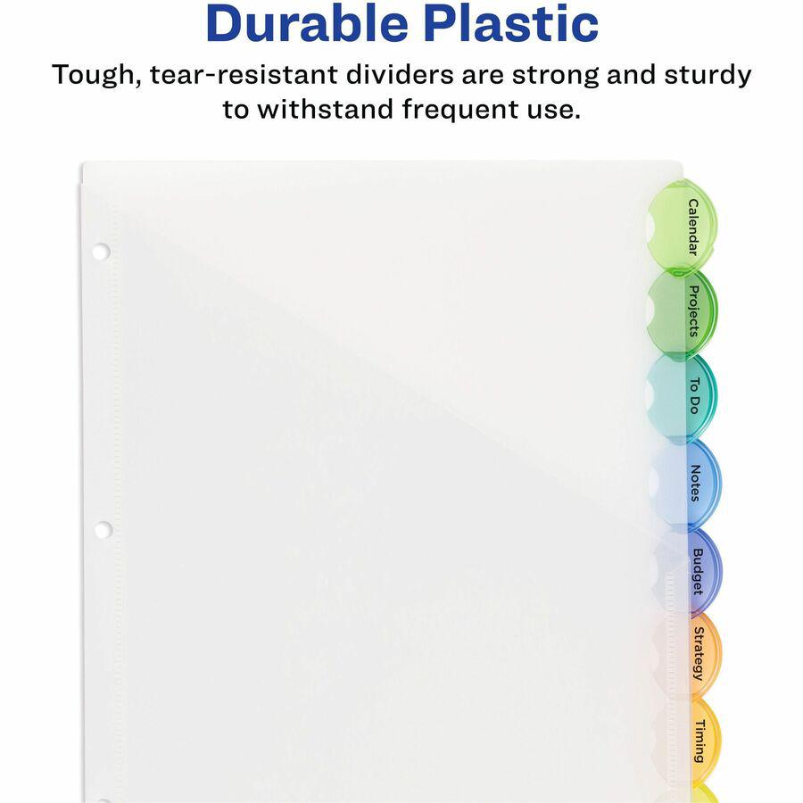 Avery&reg; Insertable Style Edge Plastic Dividers with Pockets, 8-tab - 8 x Divider(s) - 8 - 8 Tab(s)/Set - 9.3" Divider Width x 11.25" Divider Length - 3 Hole Punched - Translucent Plastic Divider - . Picture 4