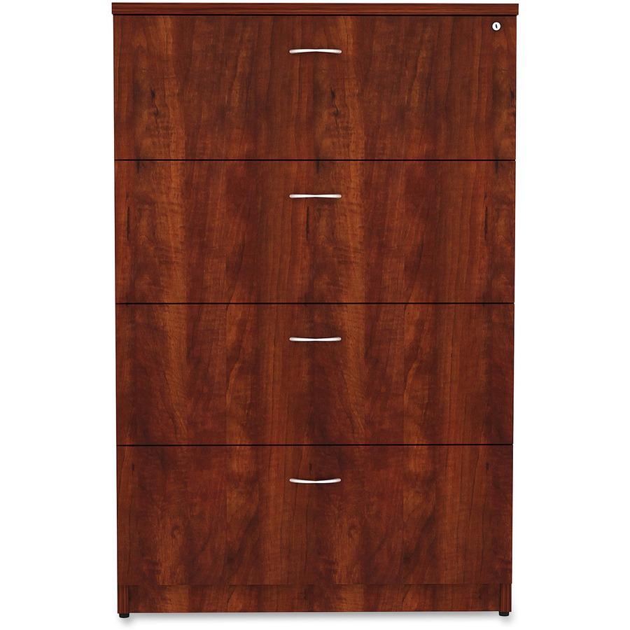 Lorell Essentials Series 4-Drawer Lateral File - 1" Top, 35.5" x 22"54.8" , 0.1" Edge - 4 x File Drawer(s) - Finish: Cherry Laminate. Picture 3