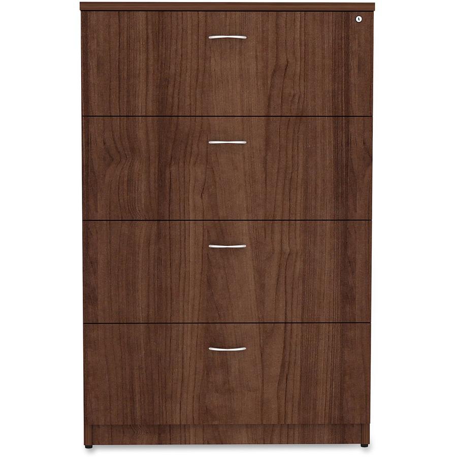 Lorell Essentials Lateral File - 4-Drawer - 1" Top, 35.5" x 22" x 54.8" - 4 x File Drawer(s) - Material: Polyvinyl Chloride (PVC) Edge - Finish: Walnut Laminate. Picture 8