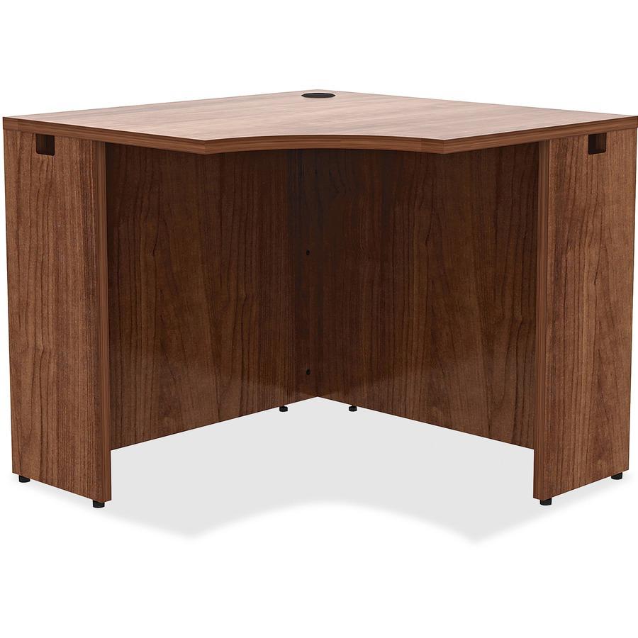 Lorell Essentials Series Corner Desk - 36" x 36"29.5" , 0.1" Edge - Material: Metal - Finish: Walnut, Laminate. Picture 3