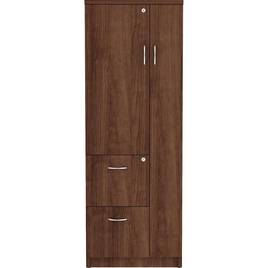 Lorell Essentials/Revelance Tall Storage Cabinet - 23.6" x 23.6"65.6" Cabinet, 0.5" Compartment - 2 x Storage Drawer(s) - 1 Door(s) - Finish: Walnut, Laminate. Picture 4