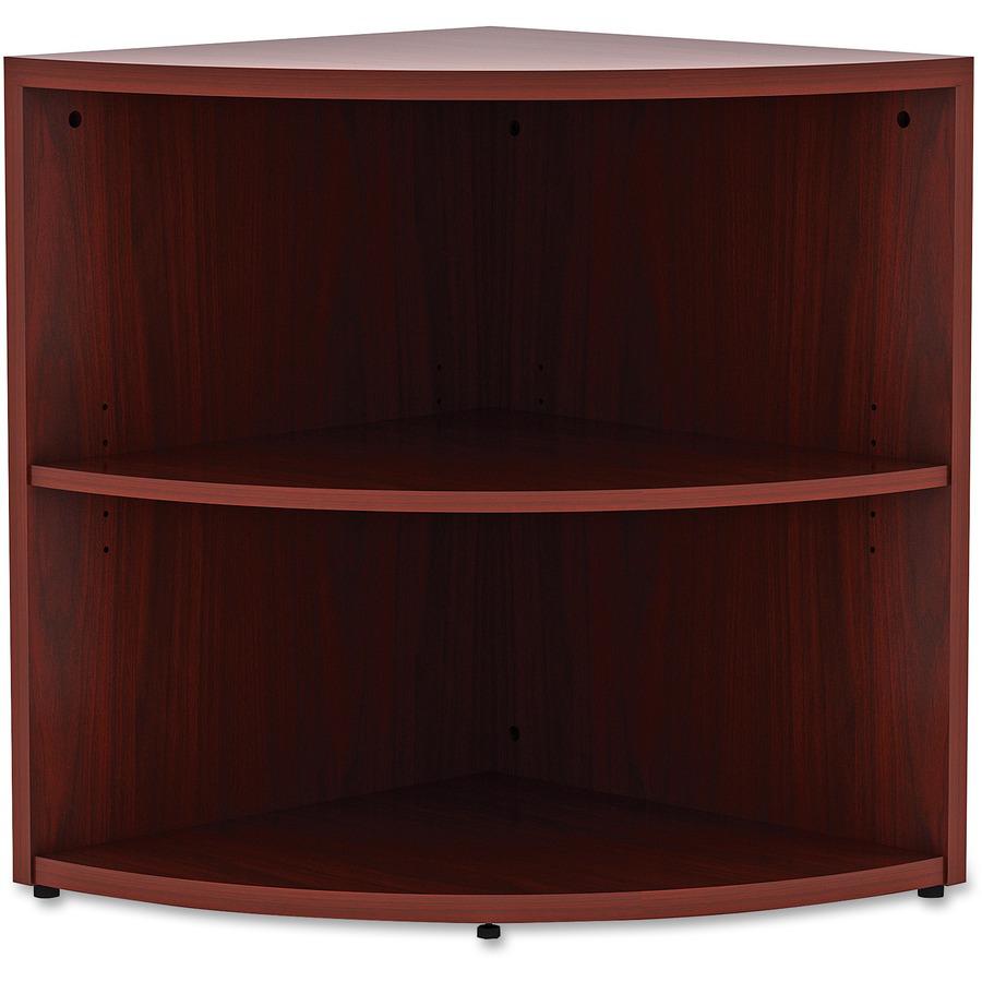 Lorell Essentials Series Desk End Corner Bookcase - 29.5" Height x 23.6" Width x 23.6" Depth - Floor - Mahogany - Laminate, Polyvinyl Chloride (PVC) - 1Each - Corner Shape. Picture 3