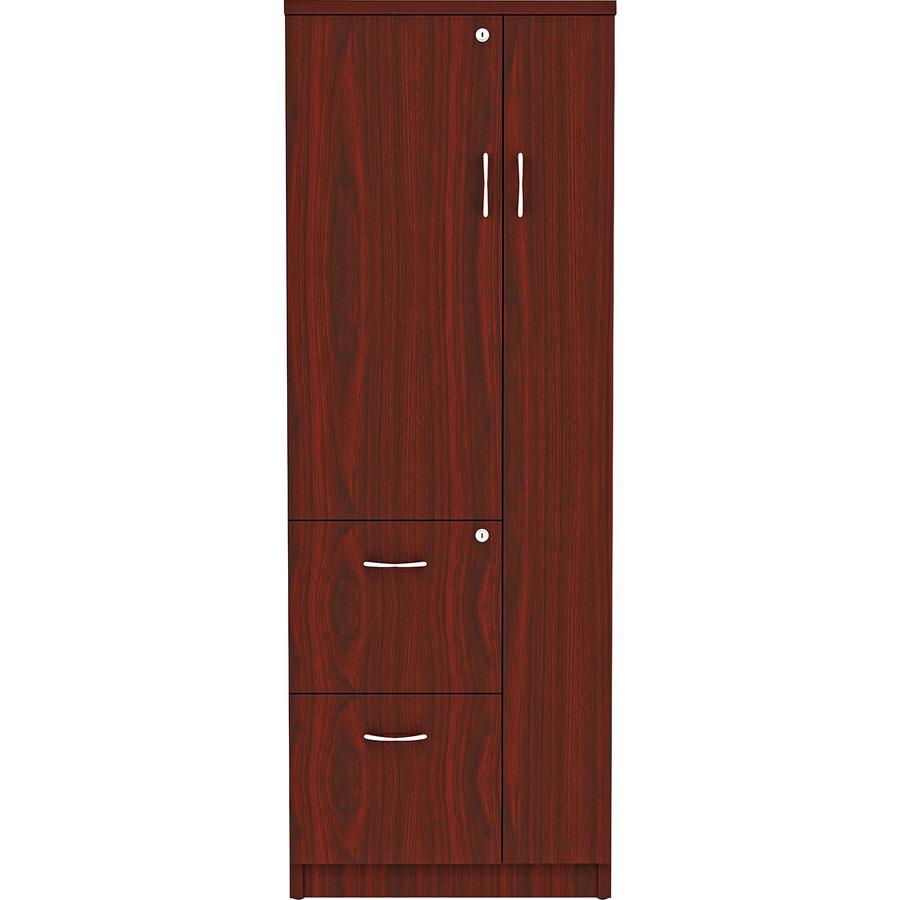Lorell Essentials/Revelance Tall Storage Cabinet - 23.6" x 23.6"65.6" Cabinet, 0.5" Compartment - 2 x Storage Drawer(s) - 1 Door(s) - Finish: Mahogany, Laminate. Picture 3
