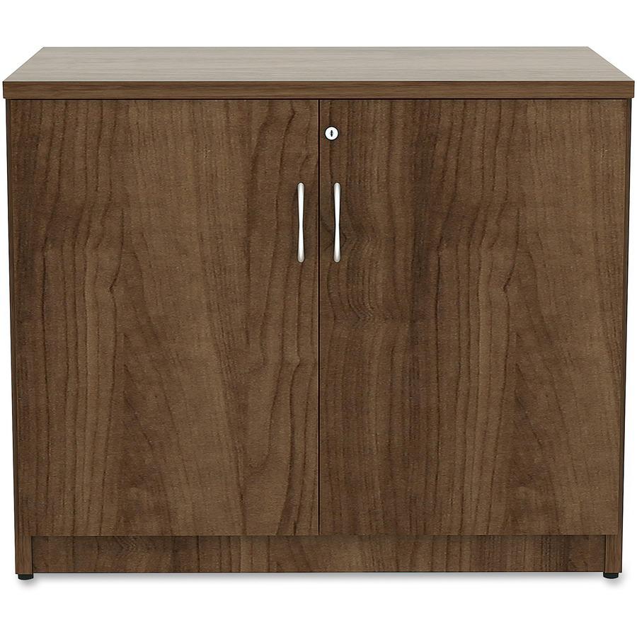 Lorell Essentials Series 2-Door Storage Cabinet - 36" x 22.5" x 29.5" - Glide, Lockable - Walnut - Laminate - Metal. Picture 3