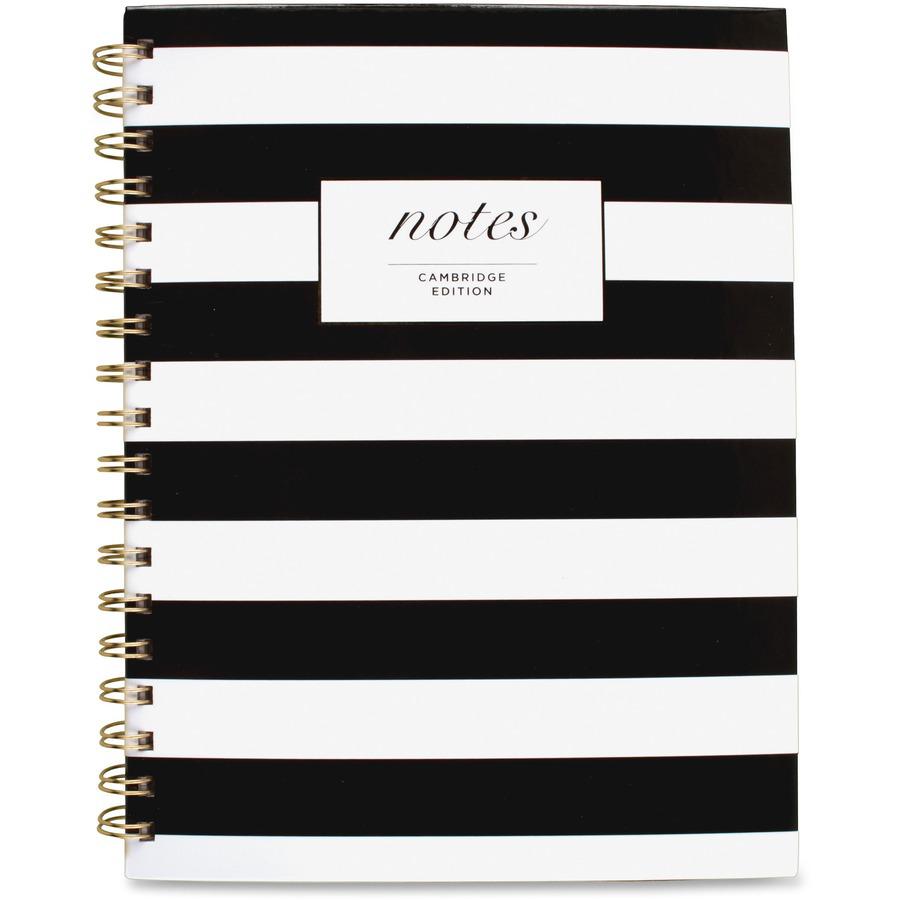 Cambridge Hardcover Wirebound Notebook - Twin Wirebound - Both Side Ruling Surface - Ruled7.3" x 9.5" - Black & White Stripe Cover - Hard Cover, Dual Sided - 1 Each. Picture 5
