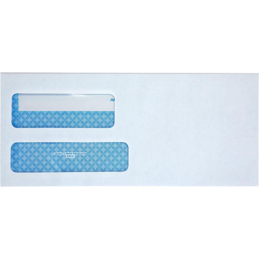 Quality Park No. 9 Double Window Security Tint Envelopes with Self-Seal Closure - Security - #9 - 3 7/8" Width x 8 7/8" Length - 24 lb - Adhesive - 250 / Box - White. Picture 4