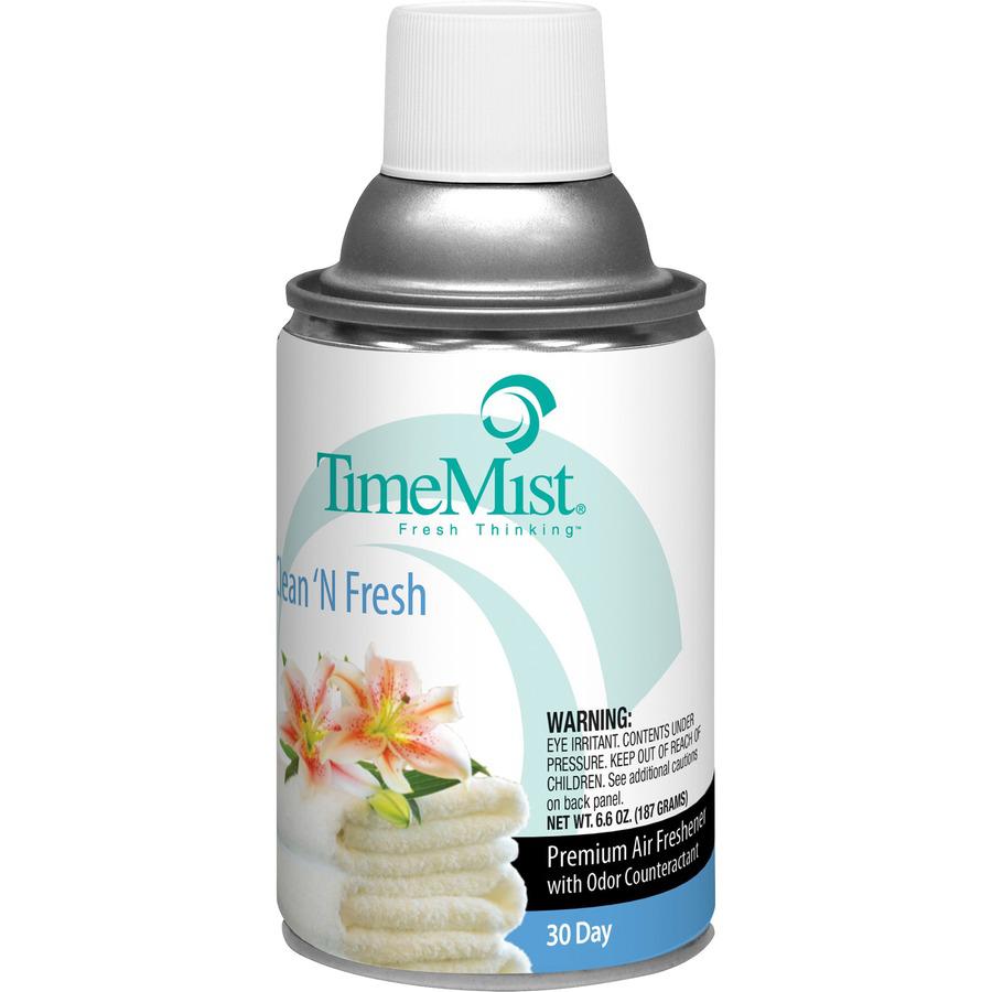 TimeMist Metered 30-Day Clean/Fresh Scent Refill - Spray - 6000 ft³ - 6.6 fl oz (0.2 quart) - Fresh-N-Clean - 30 Day - 12 / Carton - Long Lasting, Odor Neutralizer. Picture 3