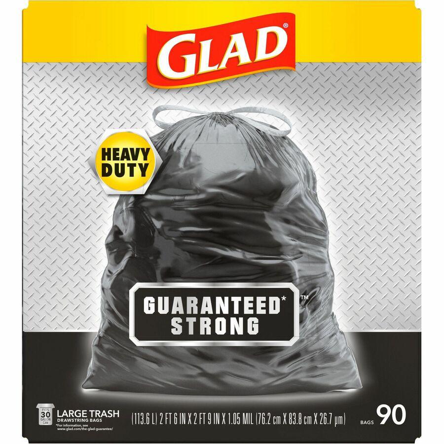 Glad Large Drawstring Trash Bags - Large Size - 30 gal Capacity - 30" Width x 32.99" Length - 1.05 mil (27 Micron) Thickness - Drawstring Closure - Black - Plastic - 90/Carton - Garbage, Indoor, Outdo. Picture 5