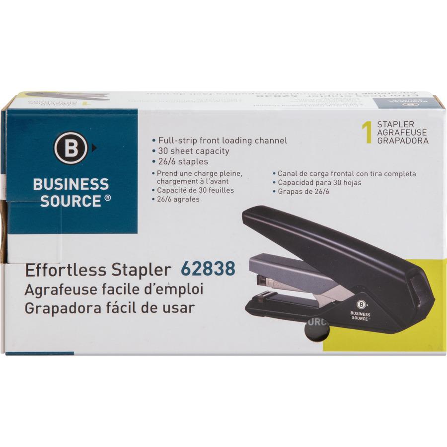 Business Source Full Strip Flat-Clinch Stapler - 30 of 20lb Paper Sheets Capacity - 210 Staple Capacity - Full Strip - 1/4" Staple Size - 1 Each - Black. Picture 5